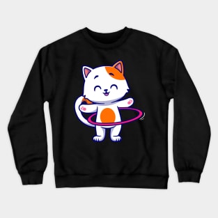 Cute Cat Playing Hula Hoop Cartoon Crewneck Sweatshirt